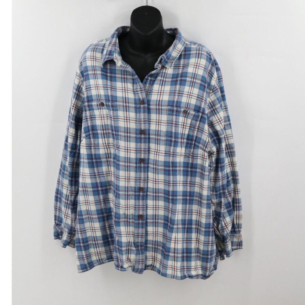 Duluth Womens 100% Cotton Blue Red Plaid Button Up Shirt Size 3X